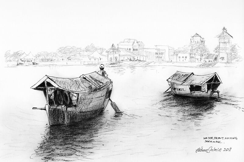 lukisan Kuching Waterfront